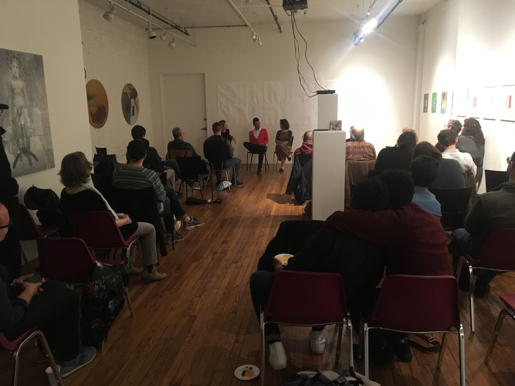 Board members Paul Lozito and Gina Pollara, as well as Bronx educator Lucy Bloch-Wehba, lead a thoughtful discussion on cooperative housing following the screening of At Home in Utopia (2008) at the BronxArtSpace. | Photo courtesy Josie Naron