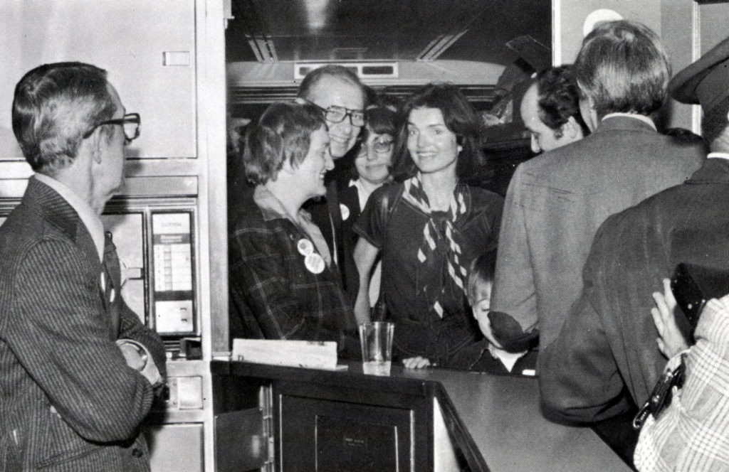acqueline Kennedy Onassis and other Grand Central Terminal advocates aboard the Landmark Express, a chartered train that took the preservation activists to Washington, D.C. to protest Grand Central’s threatened demolition. | Courtesy Amtrak News  
