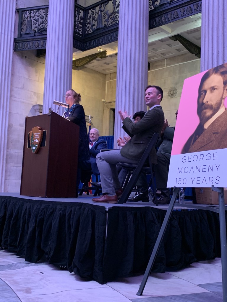 Manhattan Borough President Gale Brewer presents honorary certificates to the modern-day “Spirits of McAneny,” as Archive Project Executive Director Brad Vogel and Board Chair Anthony C. Wood look on. | Courtesy Josie Naron