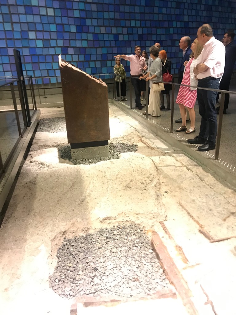 Stewardship Society members observe the preserved remnants of the box column footprints from the Twin Towers. | Photo courtesy Brad Vogel  